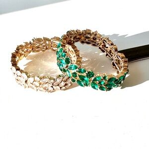 J. Crew Bracelets Set of 2 | Stretch | Clear & Green | Gold-Tone